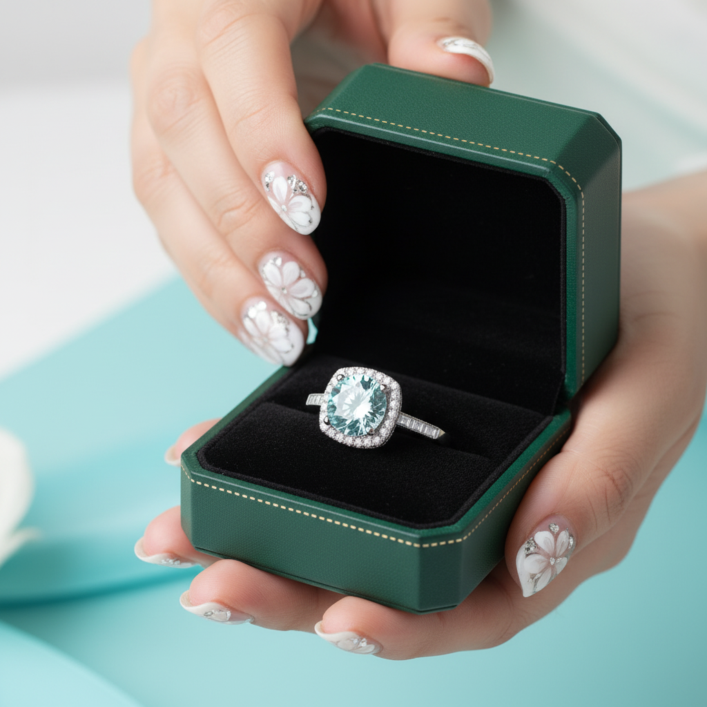 2.0 Ct Blue Green Round Diamond Option Halo Engagement Ring - Evani Naomi Jewelry
