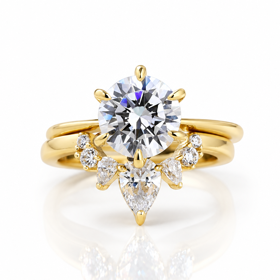 2.0 Ct Classic Round Cut Yellow Gold Diamond Solitaire Wedding Set-Evani Jewelry