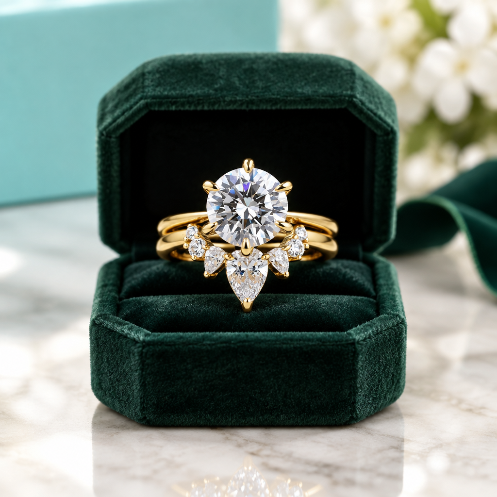 2.0 Ct Classic Round Cut Yellow Gold Diamond Option Solitaire Wedding Set - Evani Naomi Jewelry