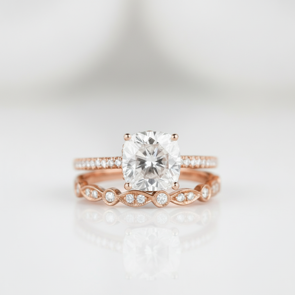 2.0 Ct Cushion Cut Diamond Option Bridal Ring Set - Evani Naomi Jewelry