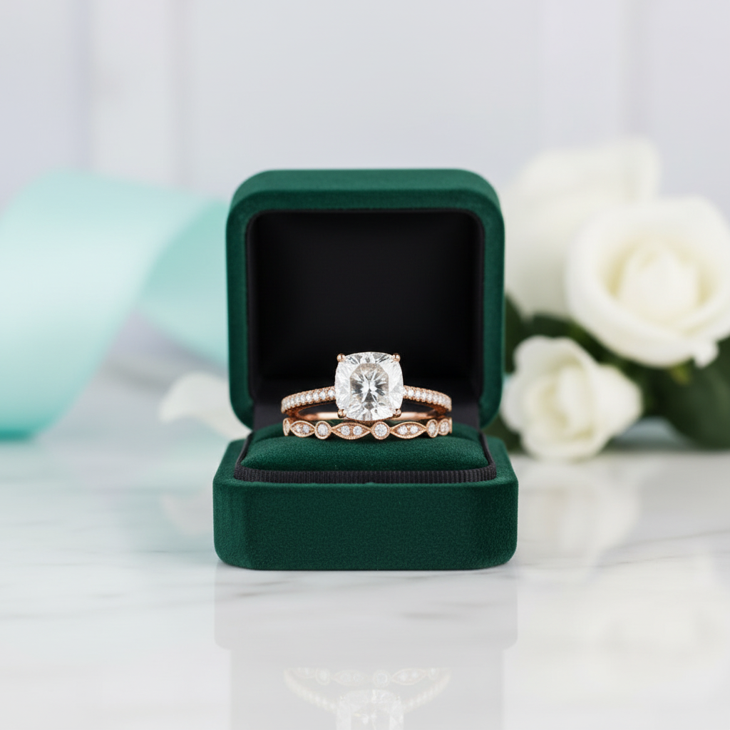2.0 Ct Cushion Cut Diamond Option Bridal Ring Set - Evani Naomi Jewelry
