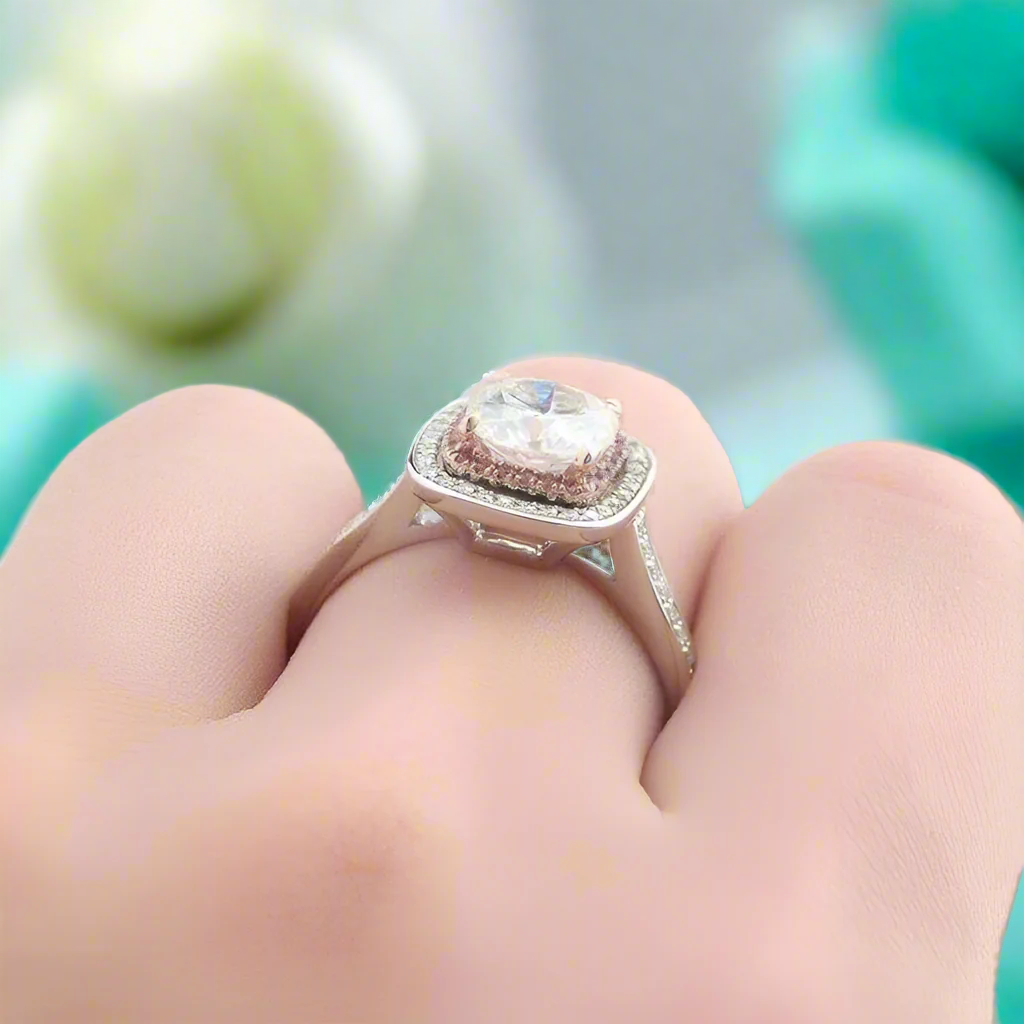 2.0 Ct Cushion Cut Diamond Double Halo Engagement Ring-Evani Naomi Jewelry
