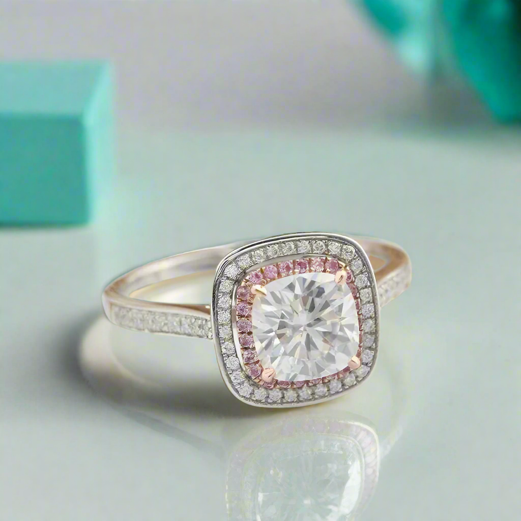 2.0 Ct Cushion Cut Diamond Double Halo Engagement Ring-Evani Naomi Jewelry