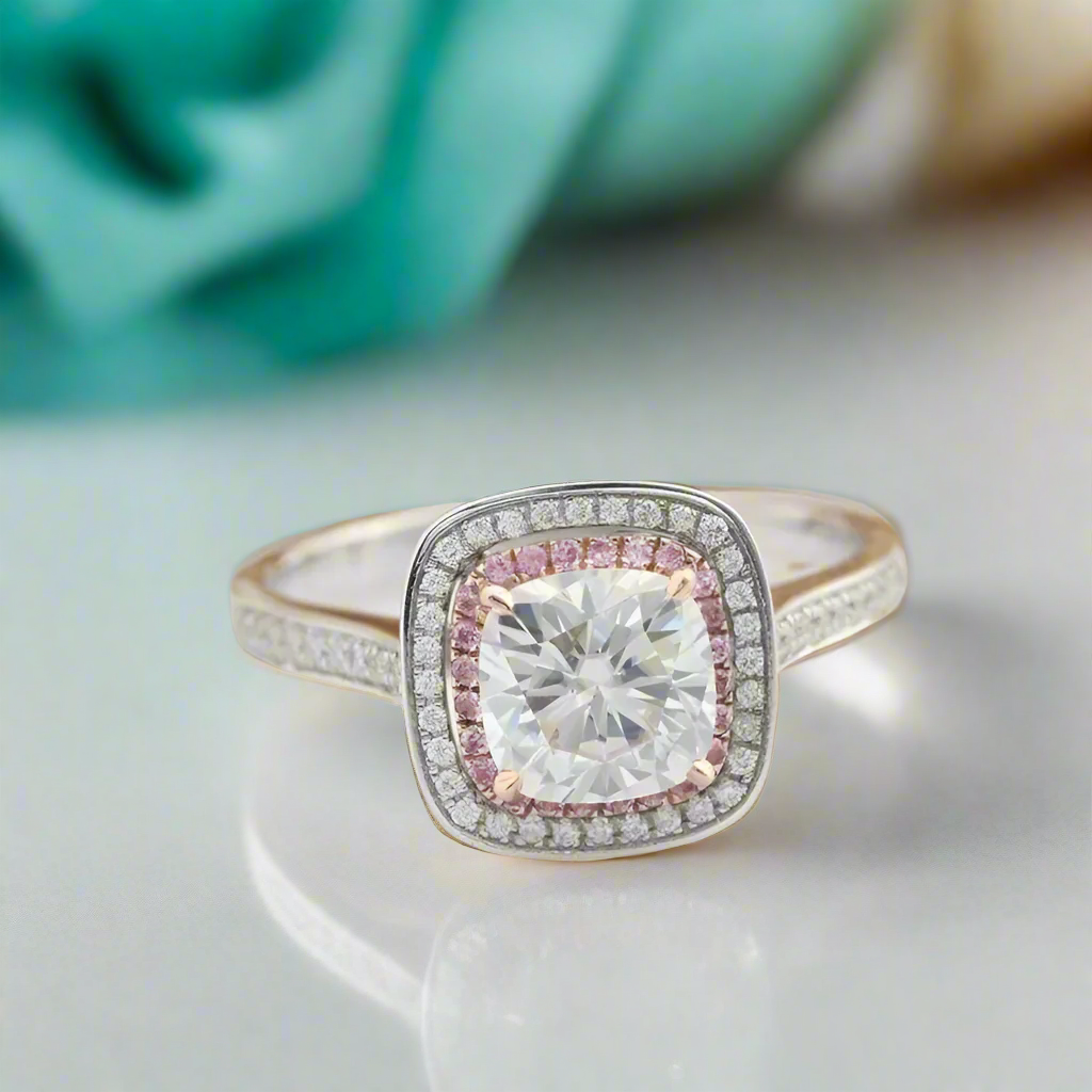 2.0 Ct Cushion Cut Diamond Double Halo Engagement Ring-Evani Naomi Jewelry