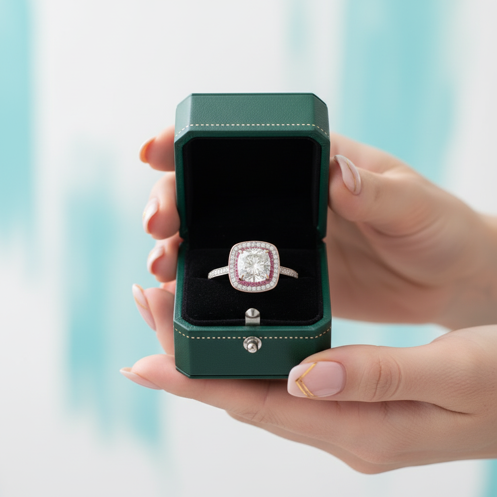 2.0 Ct Cushion Cut Diamond Option Double Halo Engagement Ring - Evani Naomi Jewelry