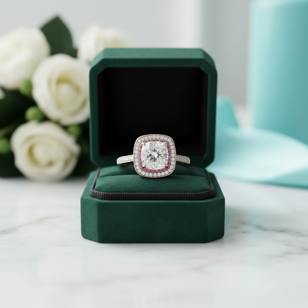 2.0 Ct Cushion Cut Diamond Option Double Halo Engagement Ring - Evani Naomi Jewelry