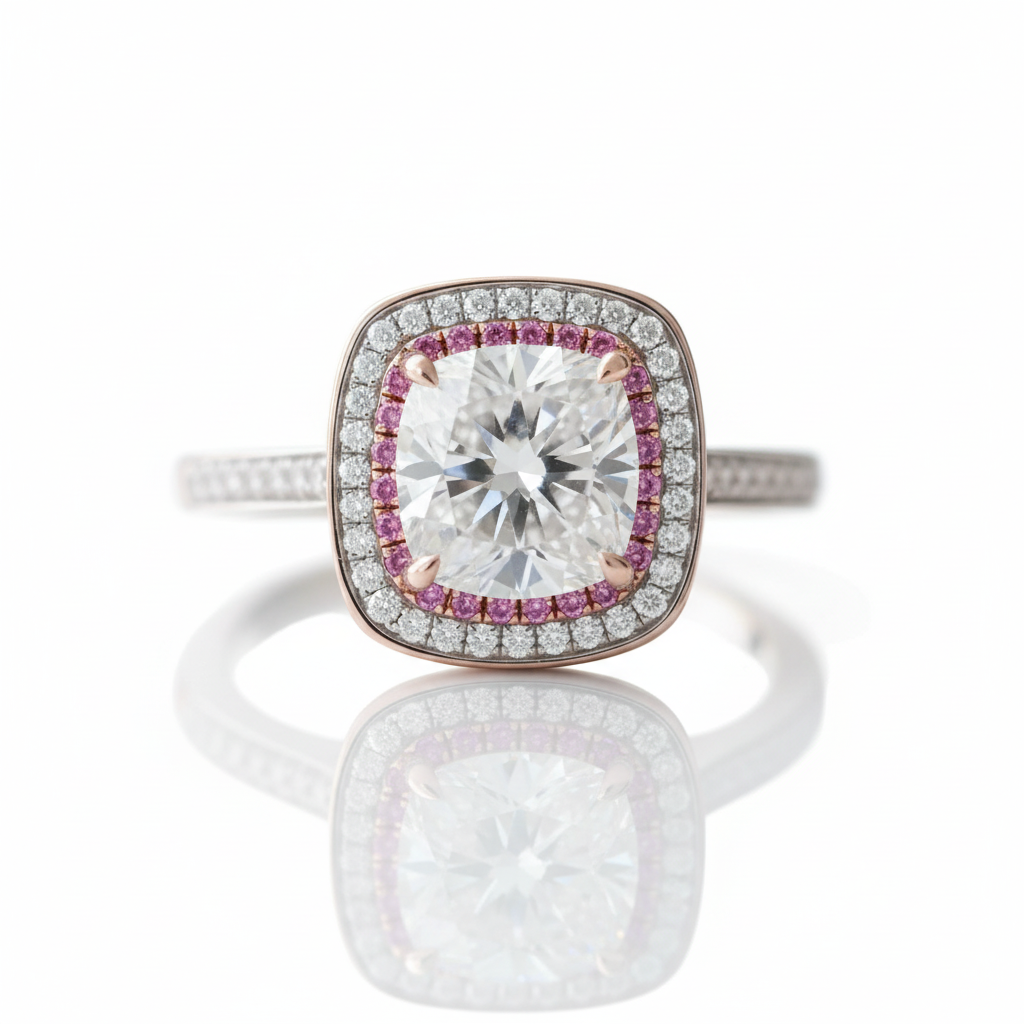 2.0 Ct Cushion Cut Diamond Option Double Halo Engagement Ring - Evani Naomi Jewelry