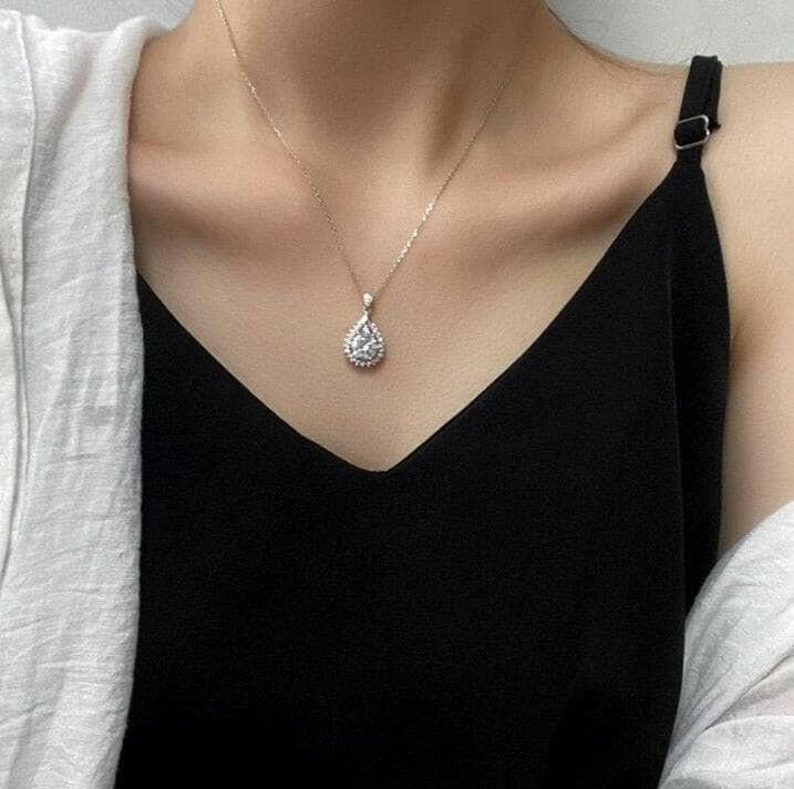 2.0 Ct Diamond Water Drop Shaped Pendant Necklace-Evani Naomi Jewelry