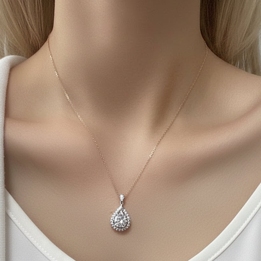 2.0 Ct Diamond Water Drop Shaped Pendant Necklace-Evani Jewelry