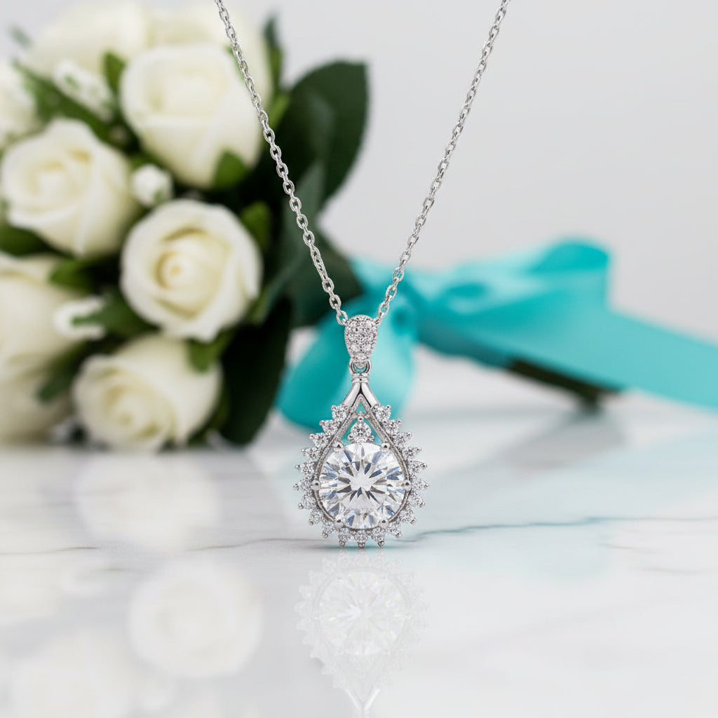 2.0 Ct Diamond Water Drop Shaped Pendant Necklace-Evani Jewelry