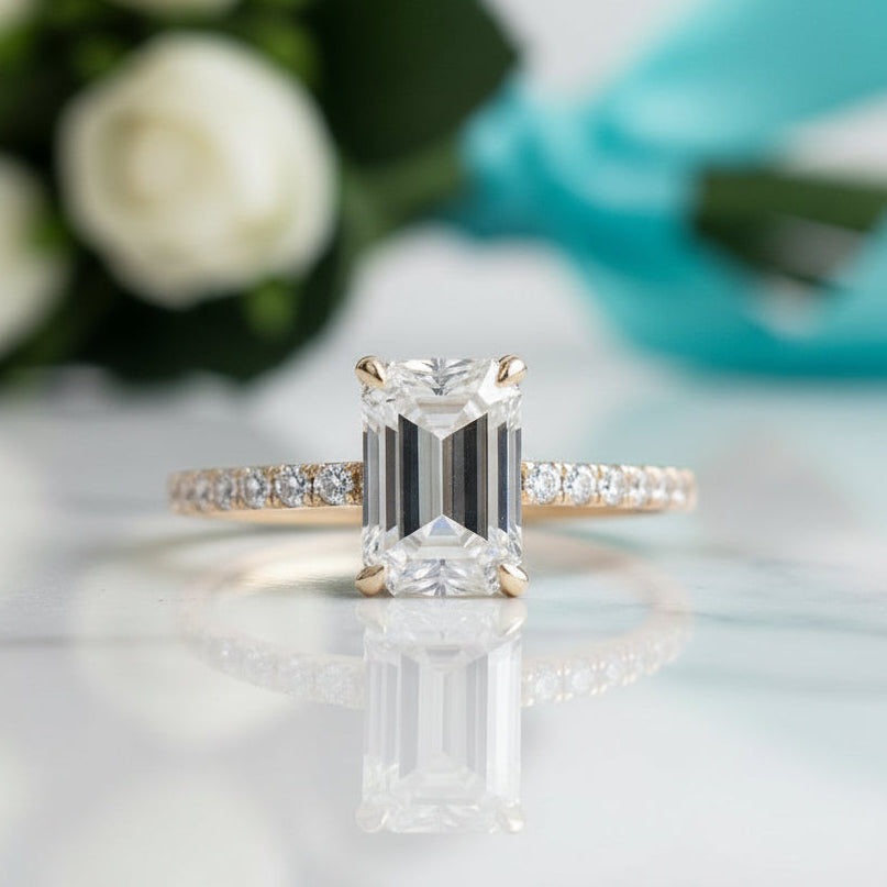 2.0 Ct Emerald Cut 14K Yellow Gold Engagement Ring-Evani Jewelry