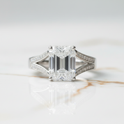 2.0 Ct Emerald Cut Diamond Option 18K White Gold Split Shank Engagement Ring - Evani Naomi Jewelry
