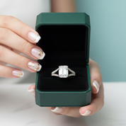 2.0 Ct Emerald Cut Diamond Option 18K White Gold Split Shank Engagement Ring - Evani Naomi Jewelry