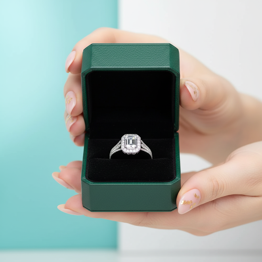 2.0 Ct Emerald-Cut Diamond Option Triple Pave Bezel Halo Engagement Ring - Evani Naomi Jewelry