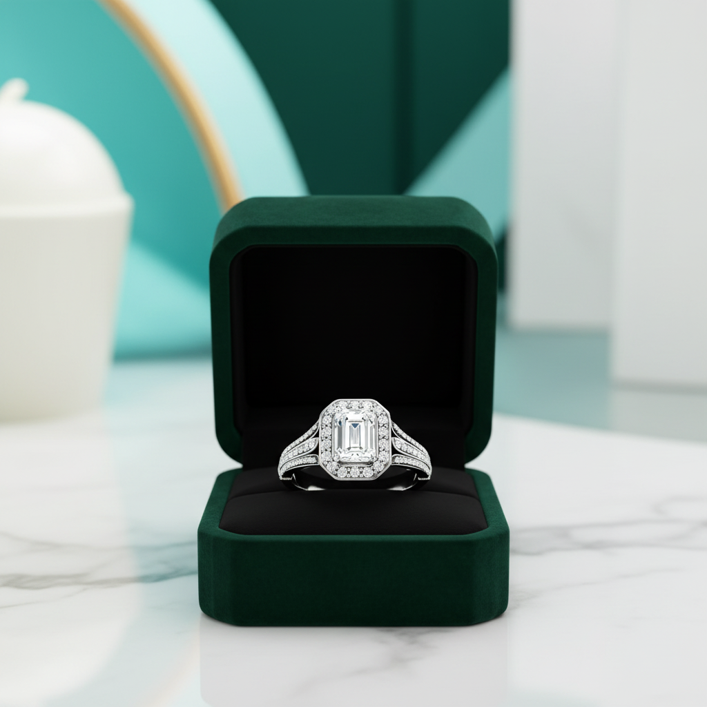 2.0 Ct Emerald-Cut Diamond Option Triple Pave Bezel Halo Engagement Ring - Evani Naomi Jewelry
