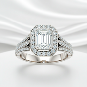 2.0 Ct Emerald-Cut Diamond Option Triple Pave Bezel Halo Engagement Ring - Evani Naomi Jewelry