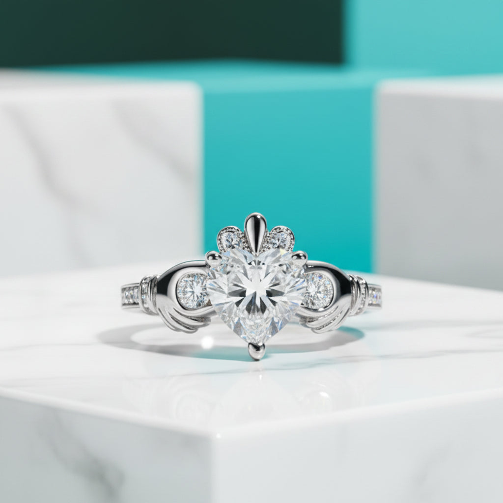 2.0 Ct Heart Cut Diamond Celtic Knot Crown Engagement Ring-Evani Jewelry