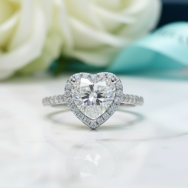 2.0 Ct Heart Cut Diamond Halo Engagement Ring-Evani Jewelry