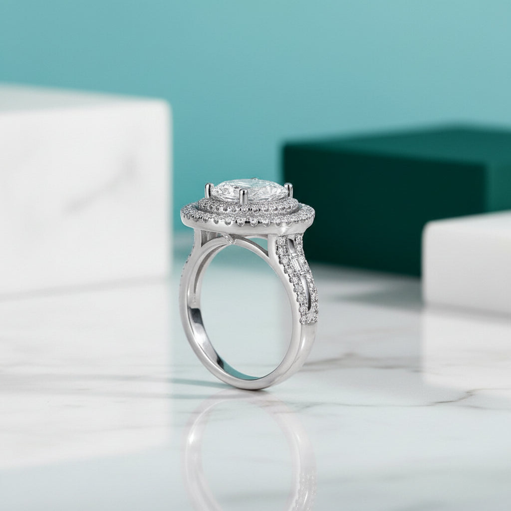 2.0 Ct Oval Cut Diamond Double Halo Engagement Ring-Evani Jewelry