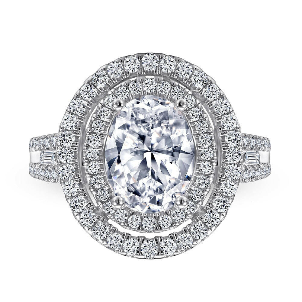 2.0 Ct Oval Cut Diamond Double Halo Engagement Ring-Evani Jewelry