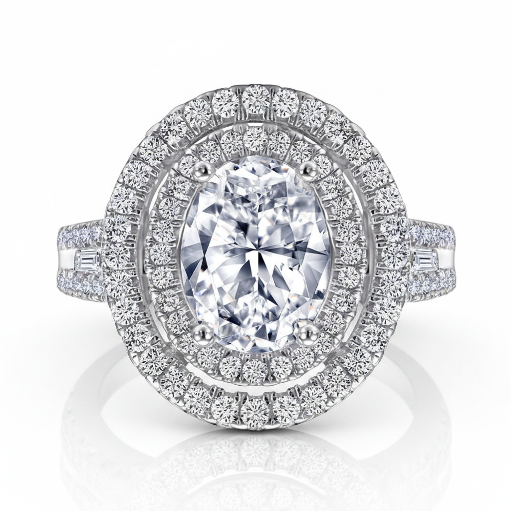 2.0 Ct Oval Cut Diamond Option Double Halo Engagement Ring