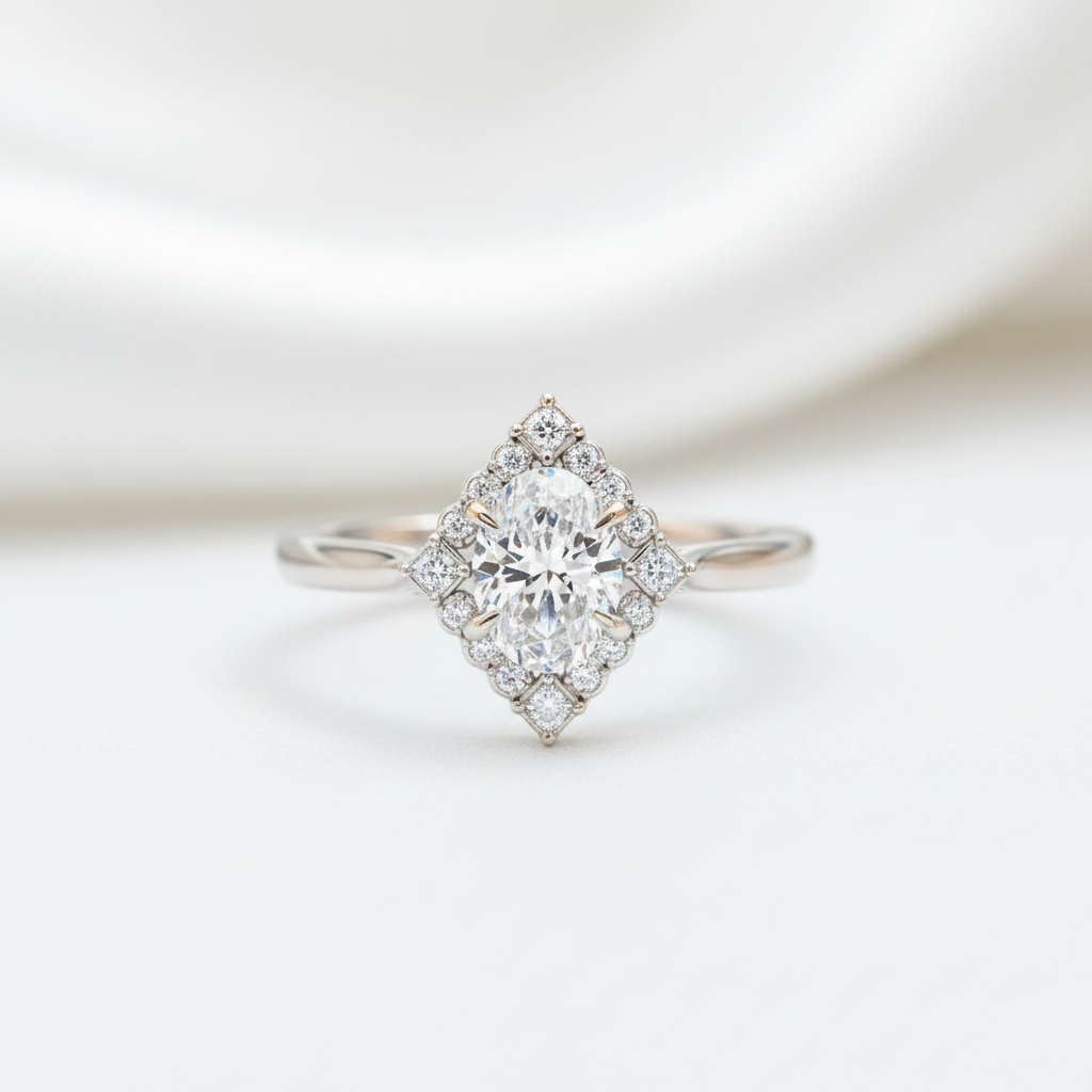 2.0 Ct Oval Cut Diamond Option With Princess Accents Engagement Ring - Evani Naomi Jewelry