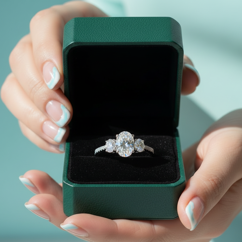 2.0 Ct Oval Cut Three Stone Diamond Option Engagement Ring - Evani Naomi Jewelry