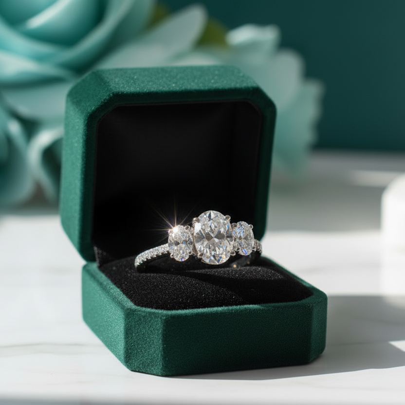 2.0 Ct Oval Cut Three Stone Diamond Option Engagement Ring - Evani Naomi Jewelry