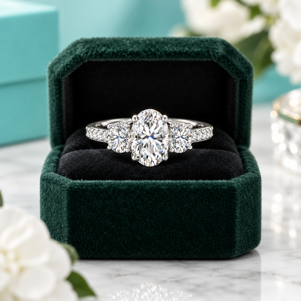2.0 Ct Oval Cut Three Stone Diamond Option Engagement Ring - Evani Naomi Jewelry