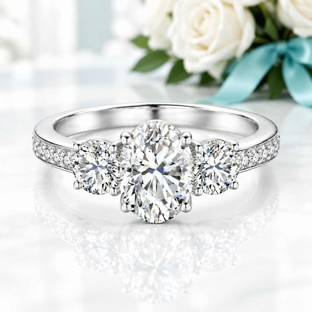 2.0 Ct Oval Cut Three Stone Diamond Option Engagement Ring - Evani Naomi Jewelry