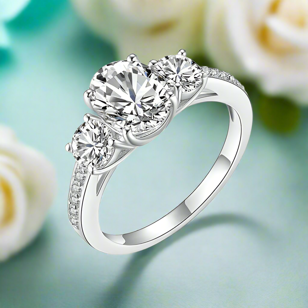 2.0 Ct Oval Cut Three Stone Diamond Engagement Ring - Evani Naomi Jewelry
