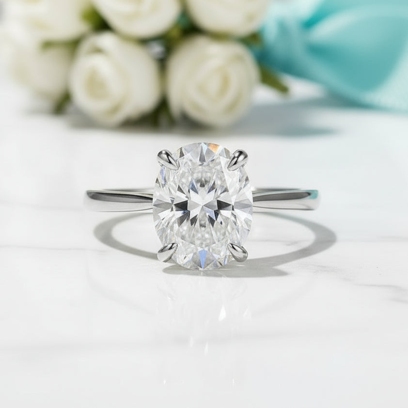 2.0 Ct Oval Cut Diamond Birthstone 18k White Gold Engagement Ring-Evani Jewelry