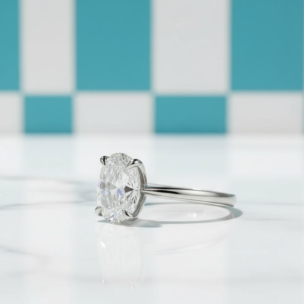 2.0 Ct Oval Cut Diamond Birthstone 18k White Gold Engagement Ring-Evani Jewelry