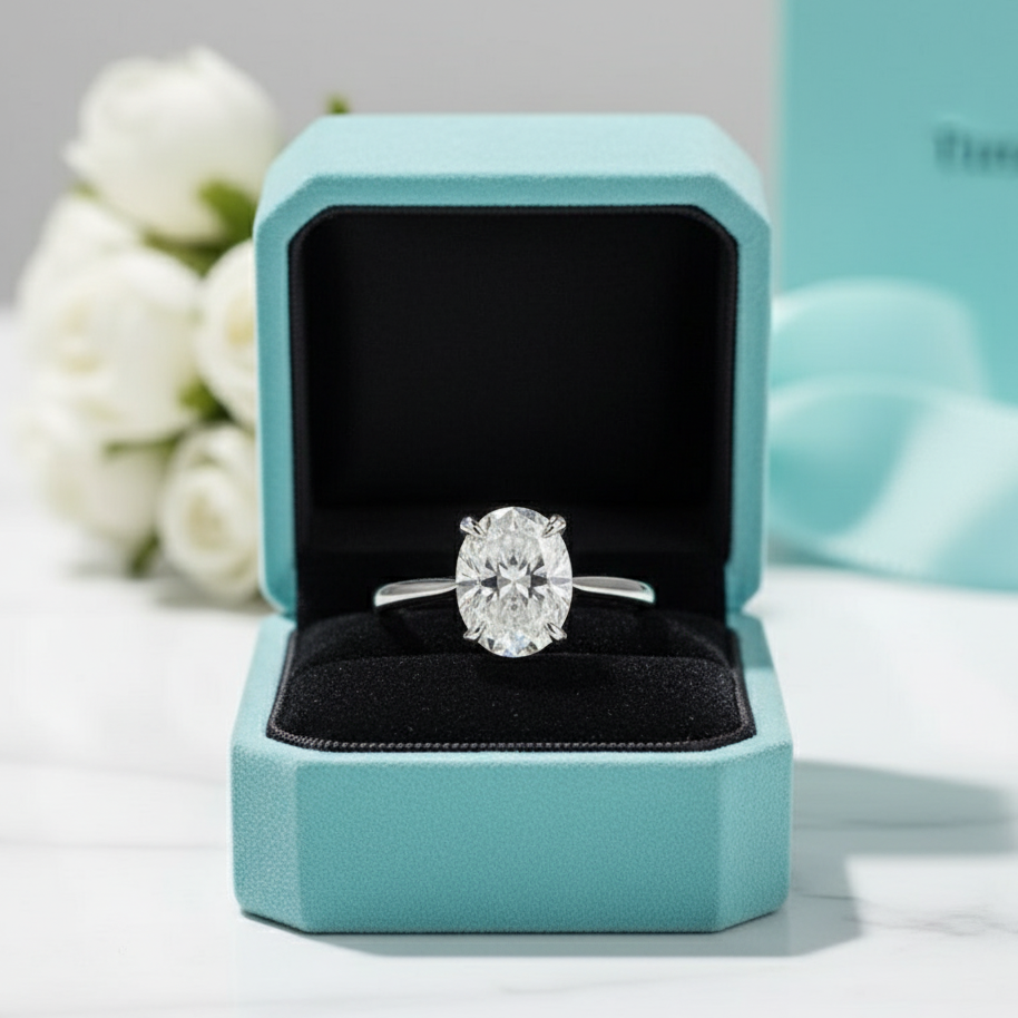 2.0 Ct Oval Cut Diamond Birthstone 18k White Gold Engagement Ring-Evani Jewelry