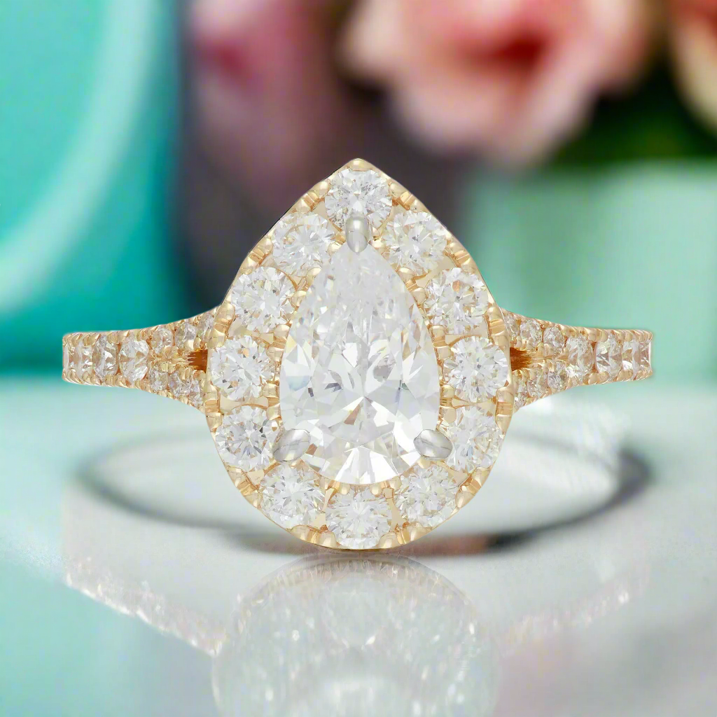 2.0 Ct Pear Cut Diamond 14k Yellow Gold Engagement Ring-Evani Naomi Jewelry