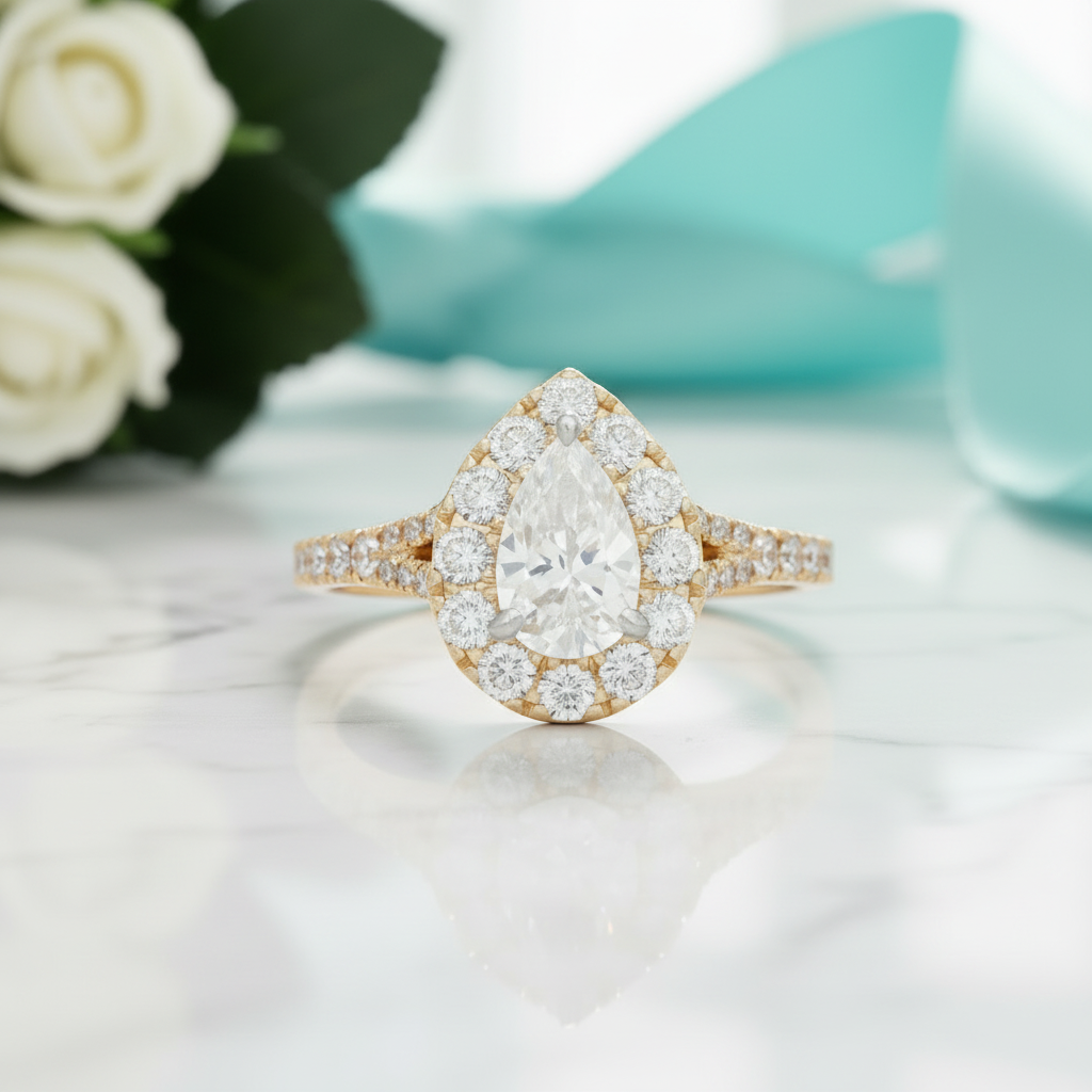 2.0 Ct Pear Cut Diamond 14k Yellow Gold Engagement Ring-Evani Jewelry