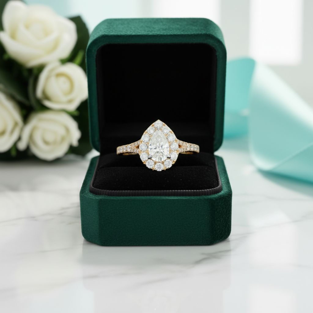 2.0 Ct Pear Cut Diamond Option 14k Yellow Gold Engagement Ring - Evani Naomi Jewelry