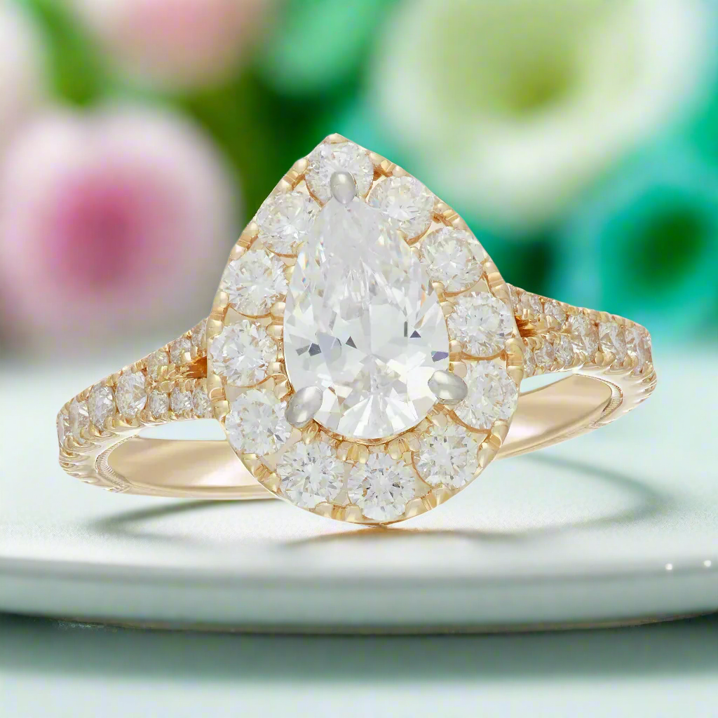 2.0 Ct Pear Cut Diamond 14k Yellow Gold Engagement Ring-Evani Naomi Jewelry