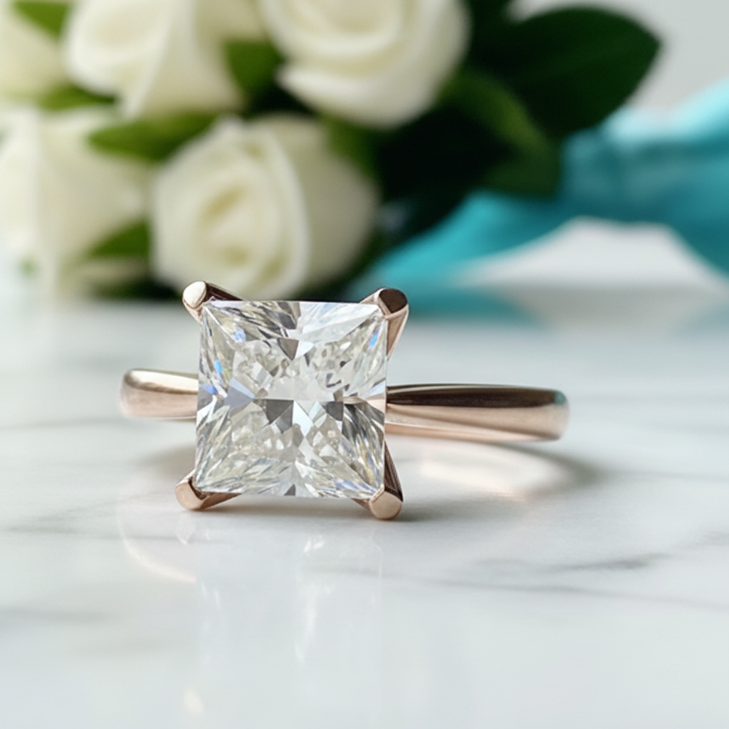 2.0 Ct Princess Cut Diamond 18K Rose Gold Engagement Ring-Evani Jewelry
