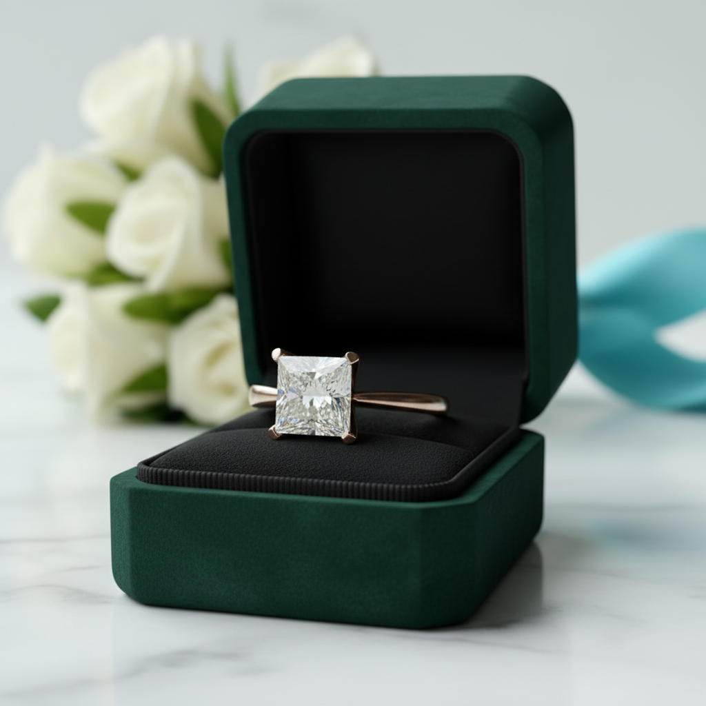 2.0 Ct Princess Cut Diamond Option 18K Rose Gold Engagement Ring - Evani Naomi Jewelry