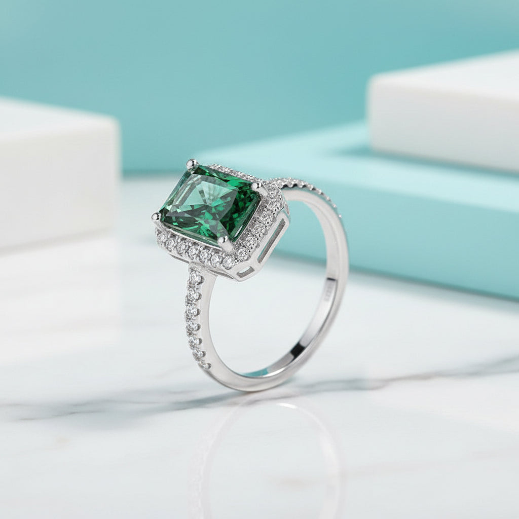 2.0 Ct Radiant Cut Emerald Birthstone Engagement Ring-Evani Jewelry