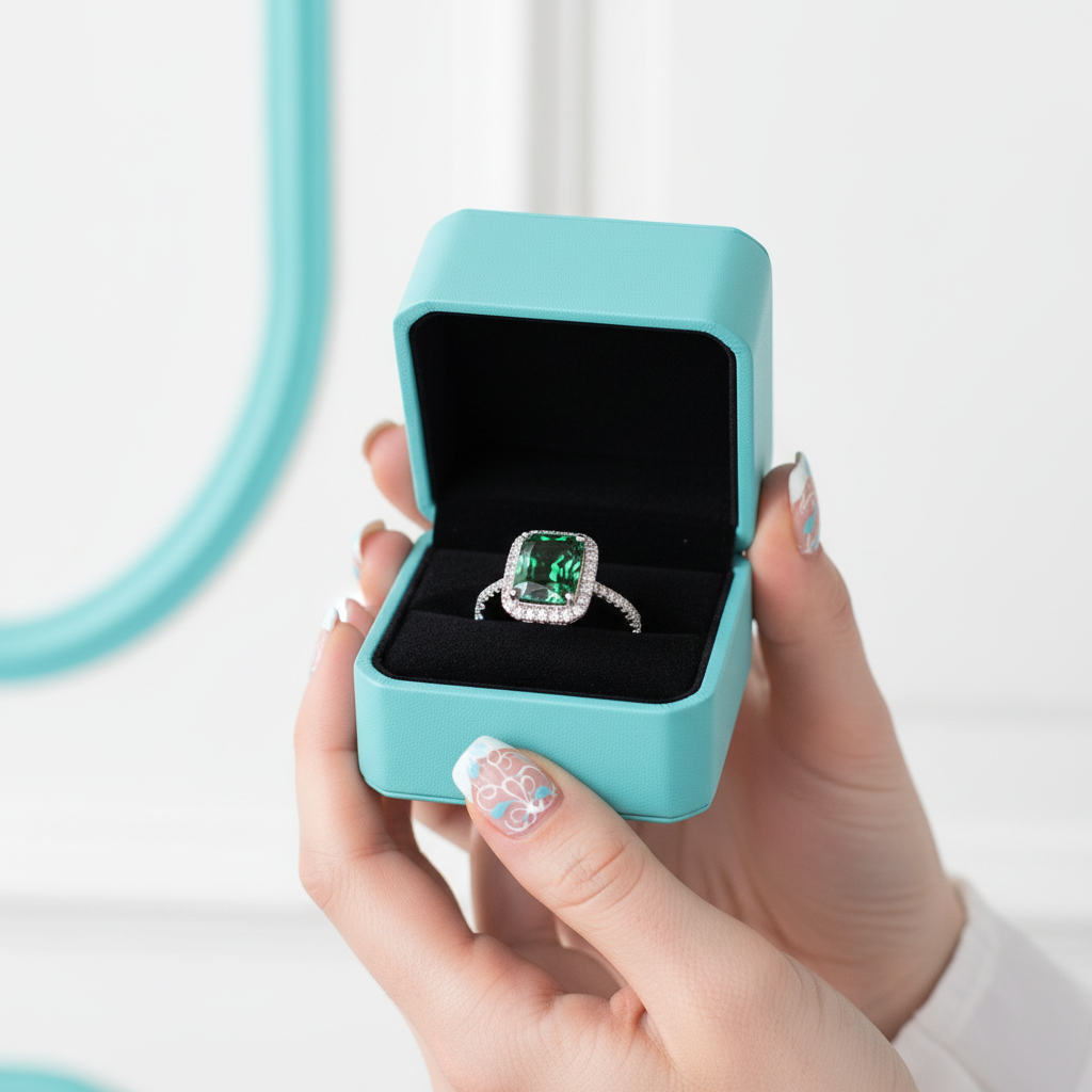 2.0 Ct Radiant Cut Emerald Birthstone Engagement Ring-Evani Jewelry