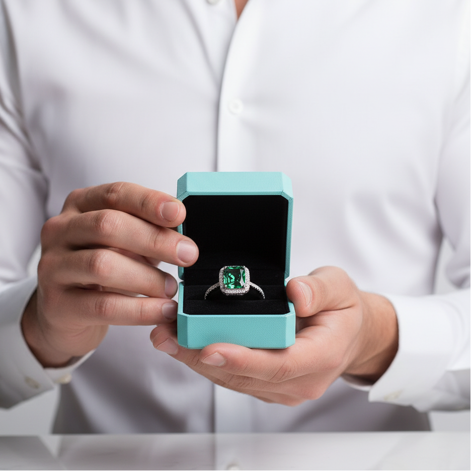 2.0 Ct Radiant Cut Emerald Birthstone Engagement Ring-Evani Jewelry