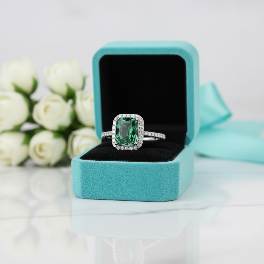 2.0 Ct Radiant Cut Emerald Birthstone Engagement Ring-Evani Jewelry