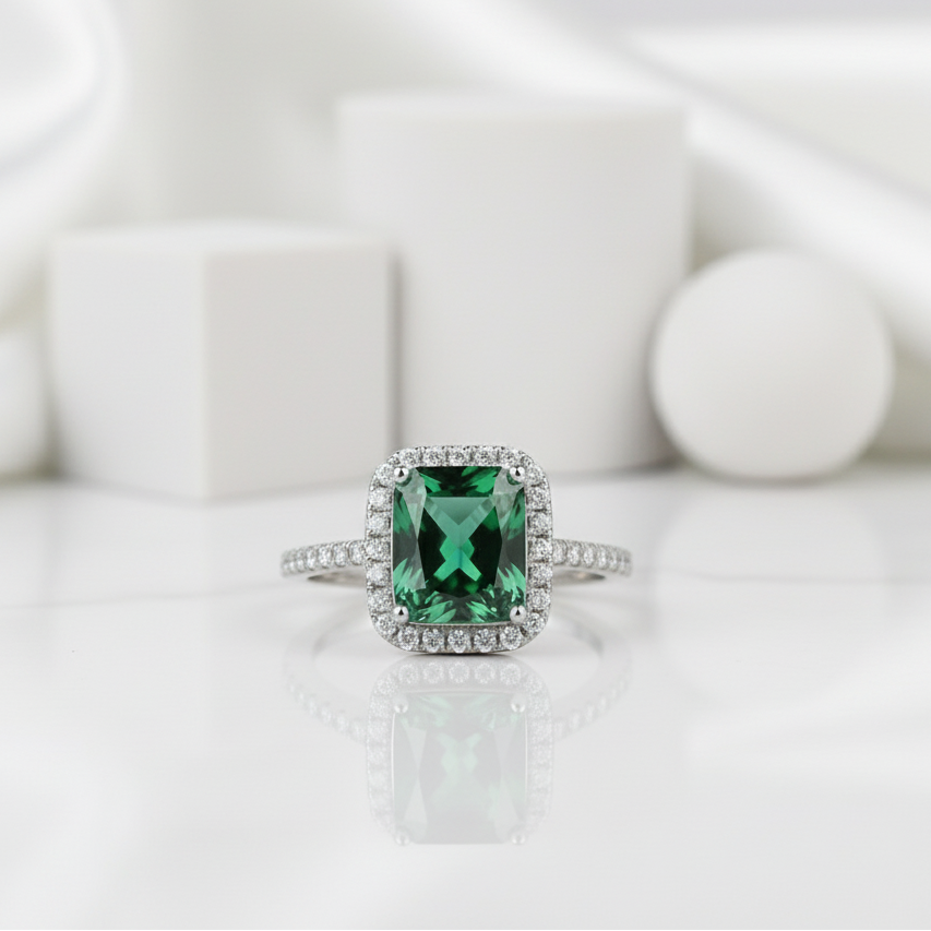 2.0 Ct Radiant Cut Emerald Birthstone Engagement Ring-Evani Jewelry