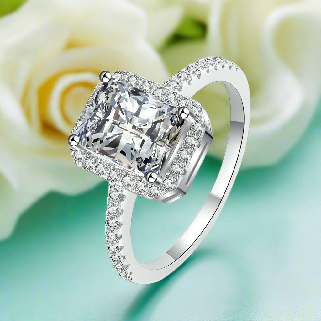2.0 Ct Radiant Cut Diamond Halo Engagement Ring-Evani Naomi Jewelry