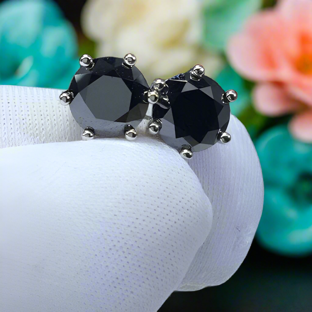 2.0 Ct Round Black Diamond Classic Stud Earrings-Evani Naomi Jewelry