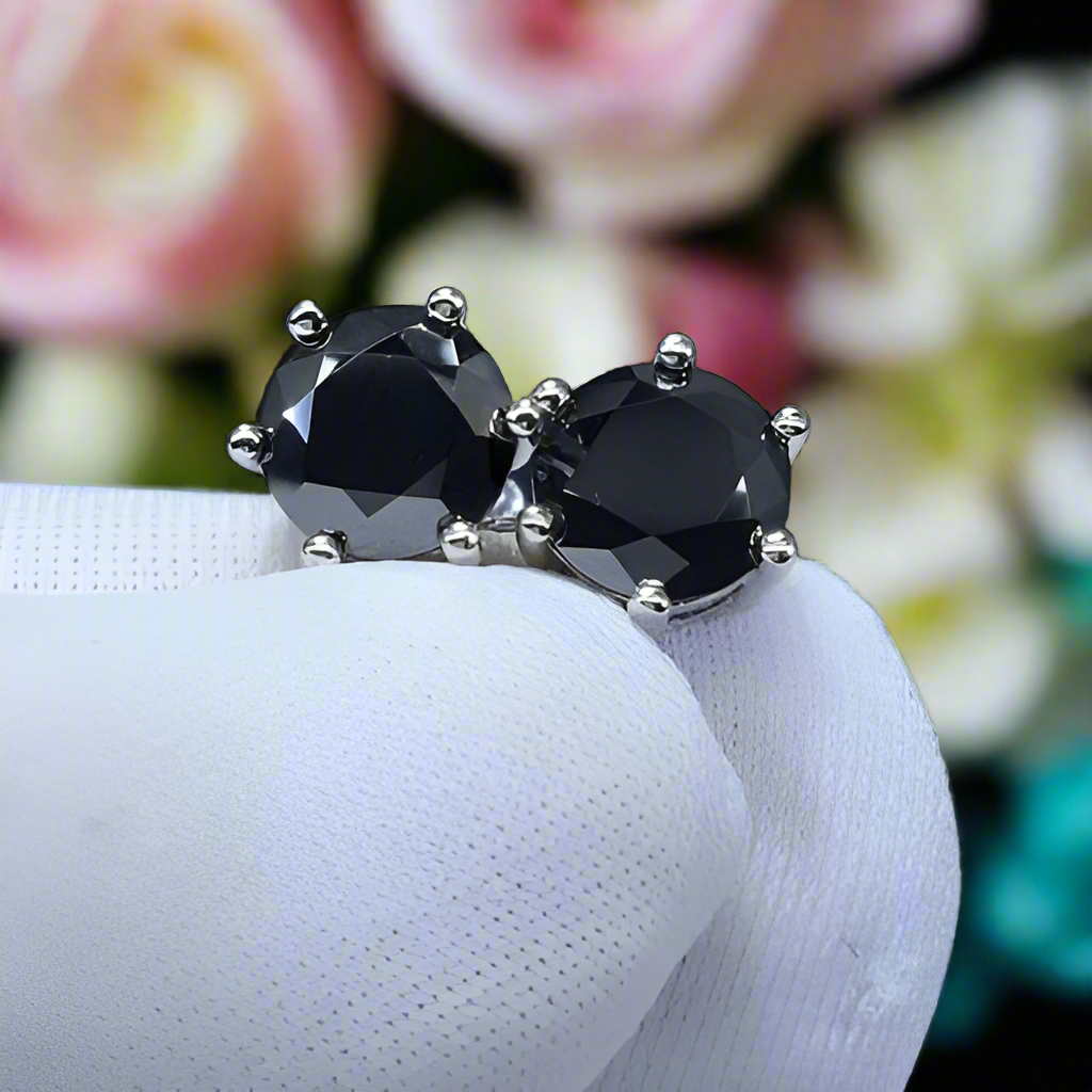 2.0 Ct Round Black Diamond Classic Stud Earrings-Evani Naomi Jewelry