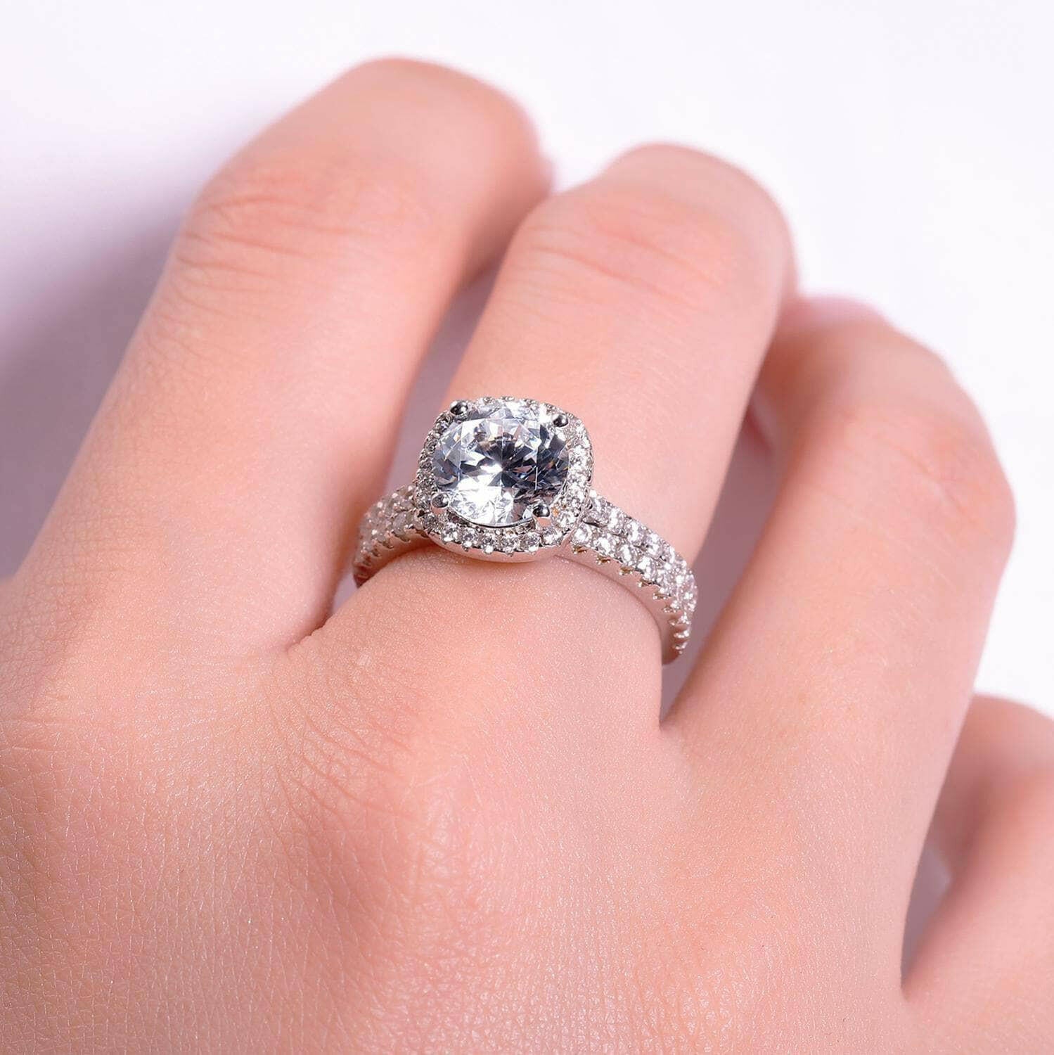 2.0 Ct Round Cut Diamond Halo Bridal Ring Set-Evani Jewelry