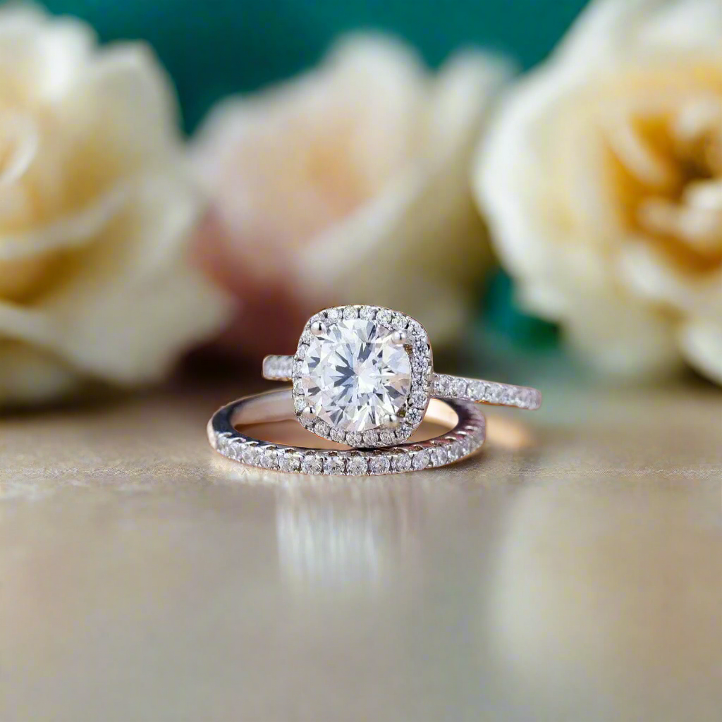 2.0 Ct Round Cut Diamond Halo Bridal Ring Set-Evani Jewelry